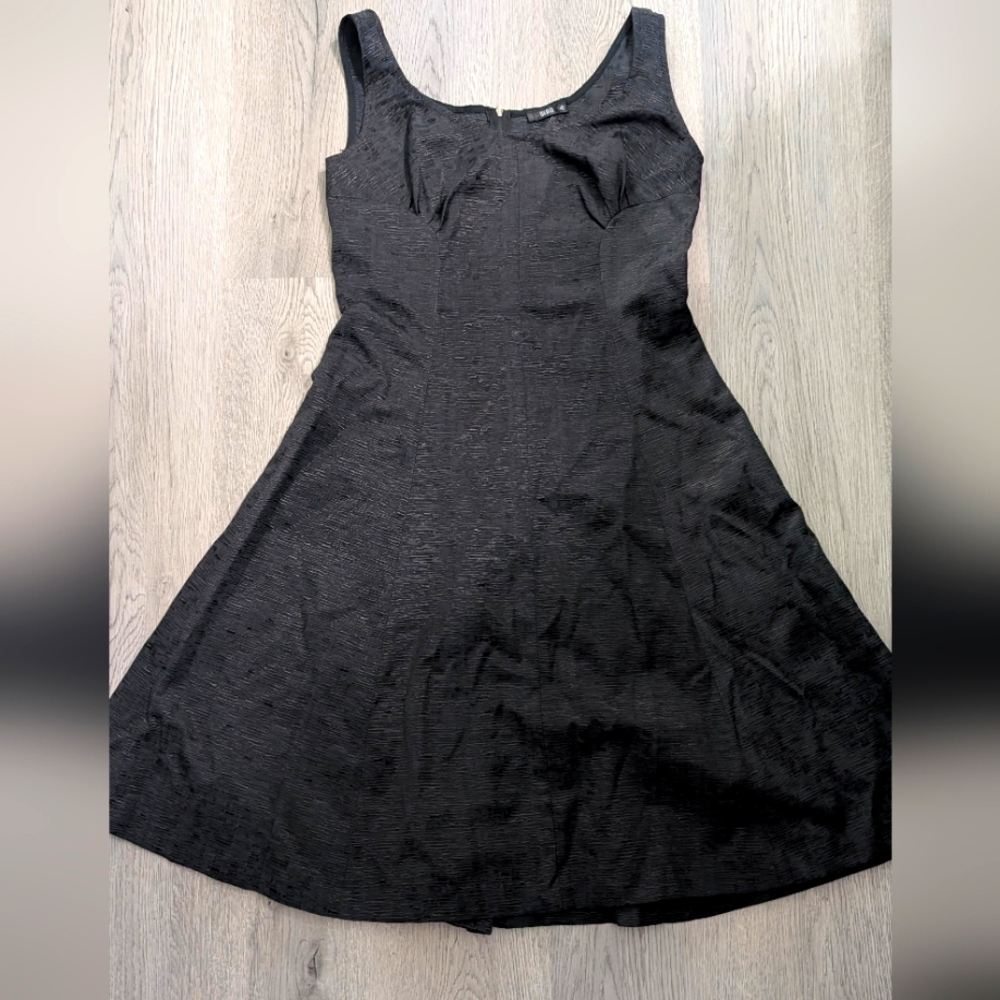 Vintage Black Jacquard Fit & Flare Dress 90s Goth Dark Academia S/M